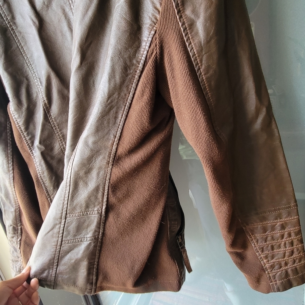 Sebby Collection Womens L Brown Whiskey Color Faux Leather Moto Style Jacket Zip - Picture 12 of 12